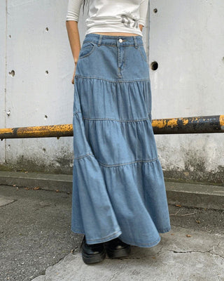 Murie Denim Cancan Button Long Skirt
