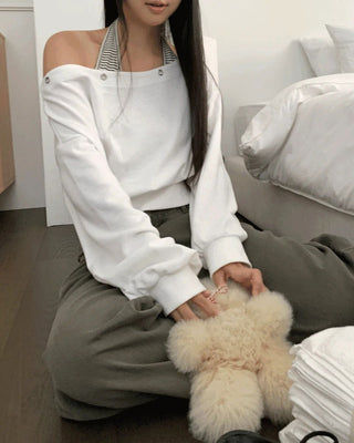 Holdit Eyelet One-Off Shoulder Long Sleeve Sweatshirt