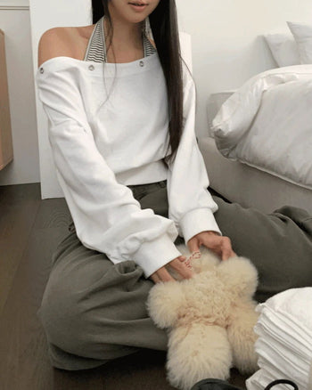 Holdit Eyelet One-Off Shoulder Long Sleeve Sweatshirt