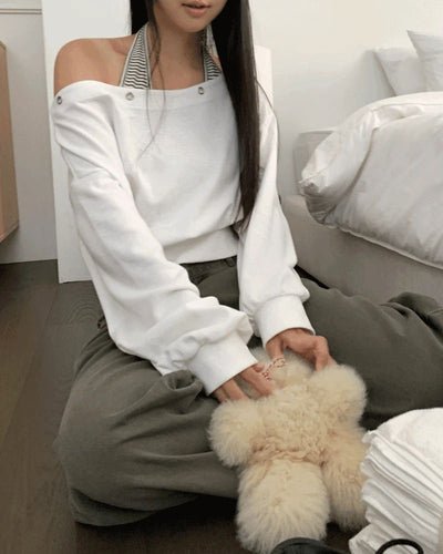 Holdit Eyelet One-Off Shoulder Long Sleeve Sweatshirt