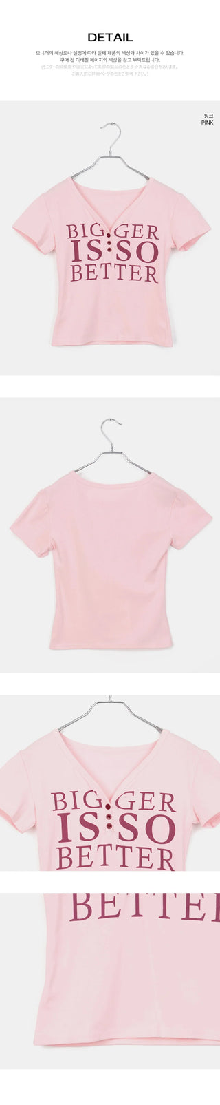 Purit Lettering Button V-Neck Short Sleeve T-Shirt