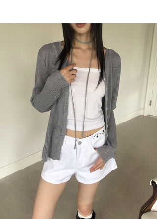Siju See-Through Knitwear Long Sleeve Cardigan