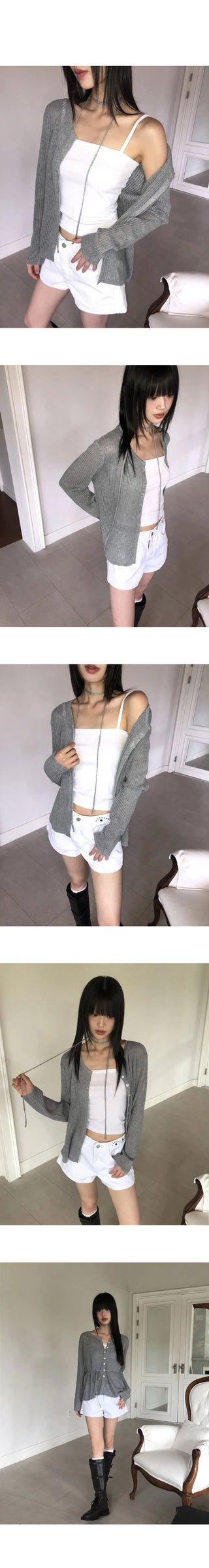Siju See-Through Knitwear Long Sleeve Cardigan
