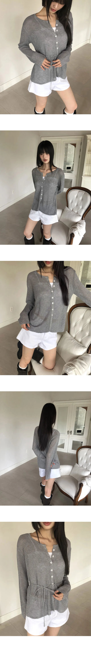 Siju See-Through Knitwear Long Sleeve Cardigan