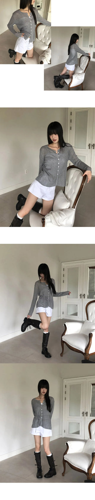 Siju See-Through Knitwear Long Sleeve Cardigan