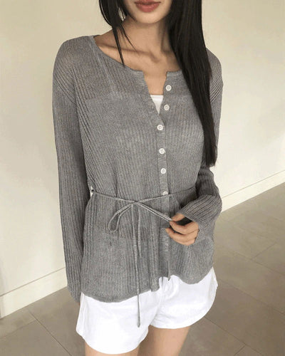 Siju See-Through Knitwear Long Sleeve Cardigan