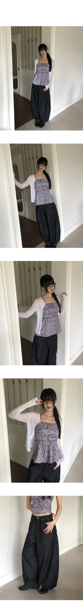 Onni embroidered balloon wide denim long pants