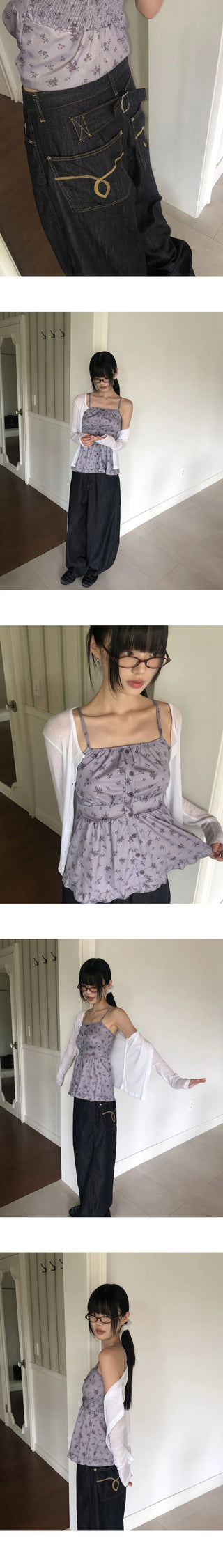 Onni embroidered balloon wide denim long pants