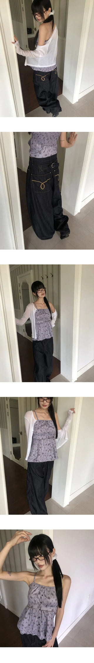 Onni embroidered balloon wide denim long pants