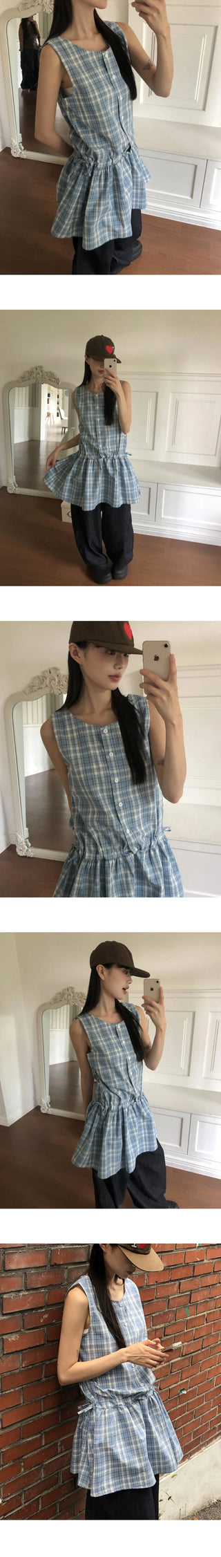Venice Strap Sleeveless Check Mini Dress
