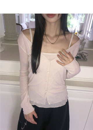 Bento Basic See-Through Sleeveless Cardigan Set