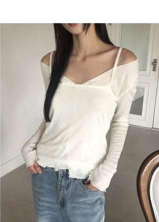 Bento Basic See-Through Sleeveless Cardigan Set