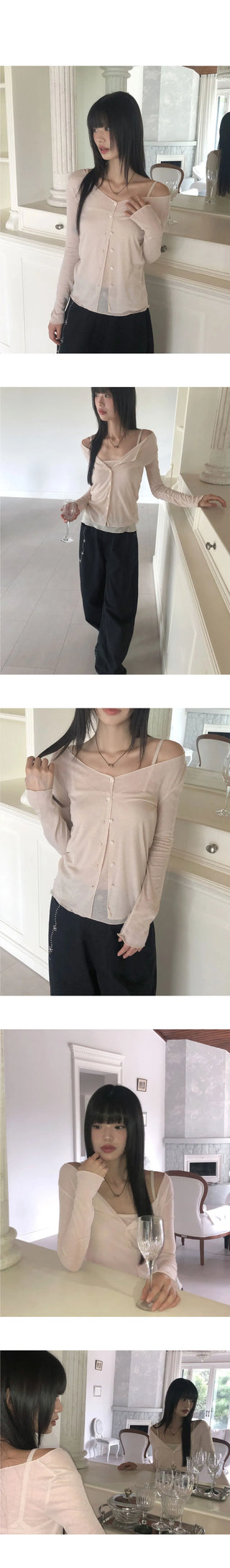 Bento Basic See-Through Sleeveless Cardigan Set