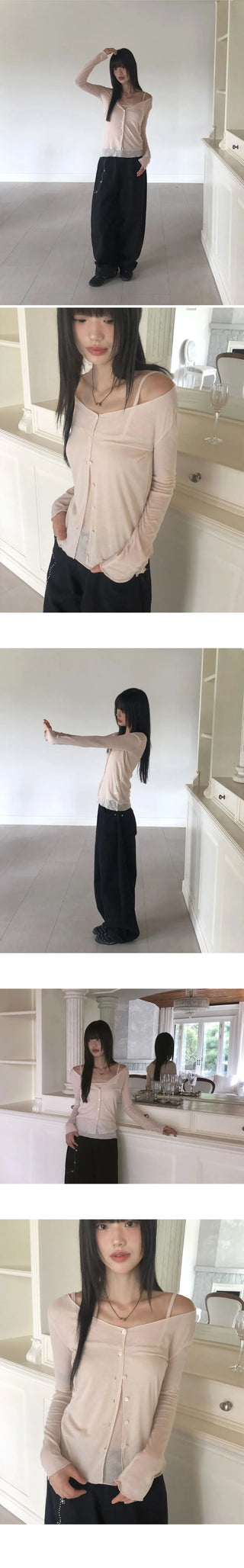 Bento Basic See-Through Sleeveless Cardigan Set