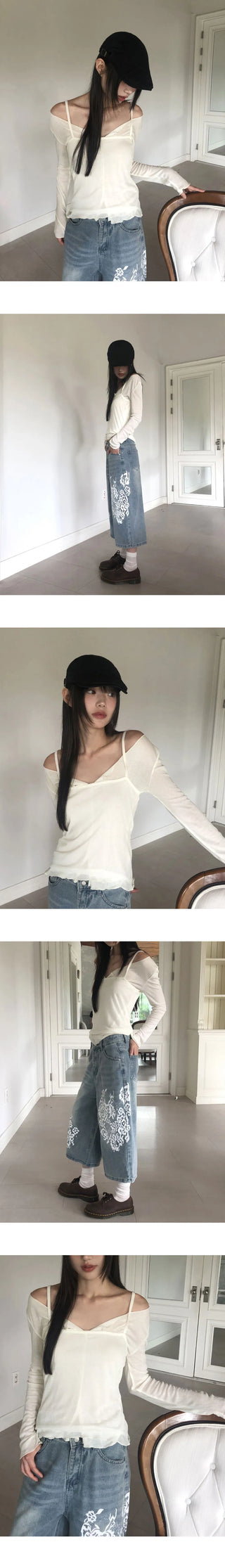 Bento Basic See-Through Sleeveless Cardigan Set