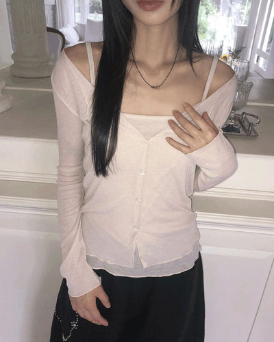 Bento Basic See-Through Sleeveless Cardigan Set