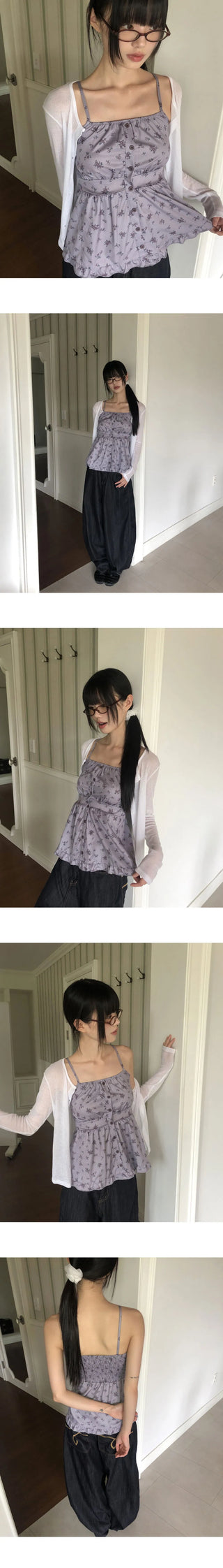 Cushing Flower Pattern Frill Sleeveless Blouse