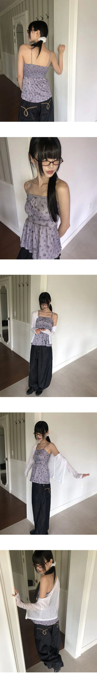 Cushing Flower Pattern Frill Sleeveless Blouse