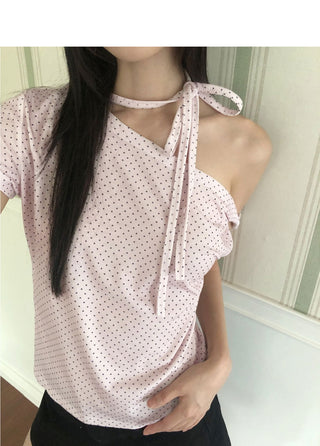 Melving Dot One Off-Shoulder Strap Short Sleeve T-Shirt