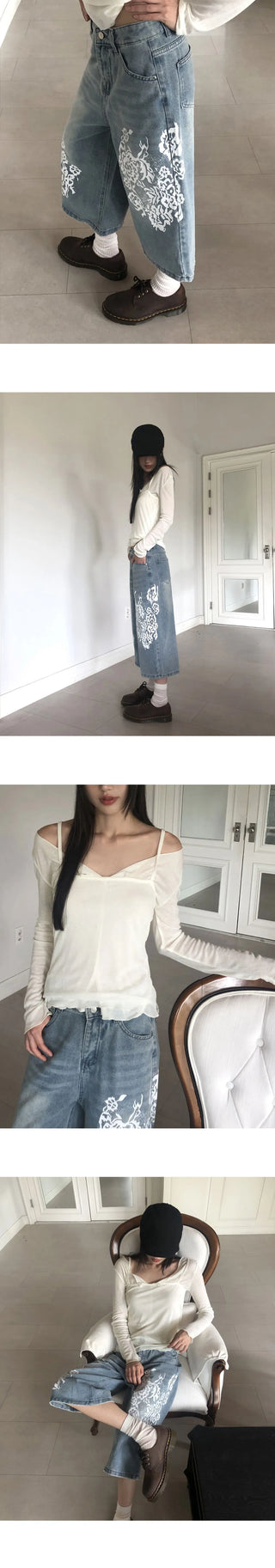 Davin printed denim Faded Bermuda pants