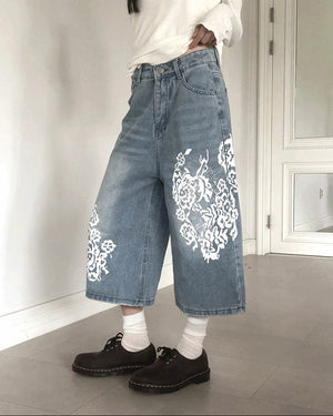 Davin printed denim Faded Bermuda pants