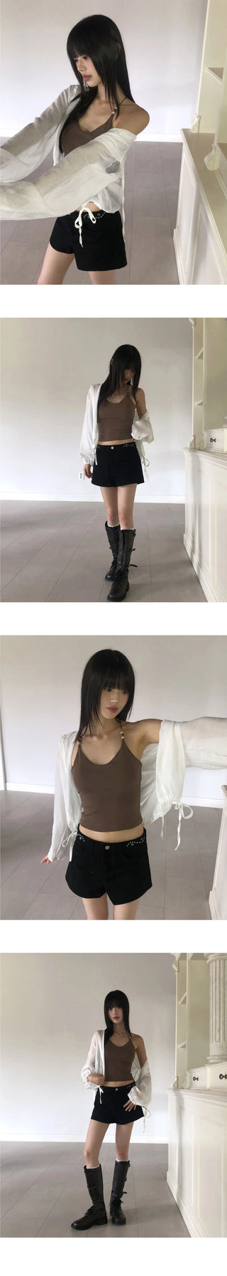 Gali See-Through Strap Hooded Long Sleeve Cardigan