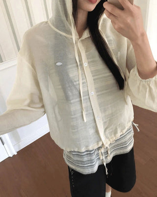 Gali See-Through Strap Hooded Long Sleeve Cardigan