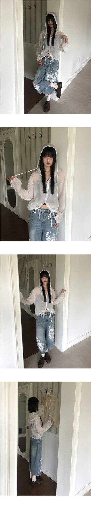 Gali See-Through Strap Hooded Long Sleeve Cardigan