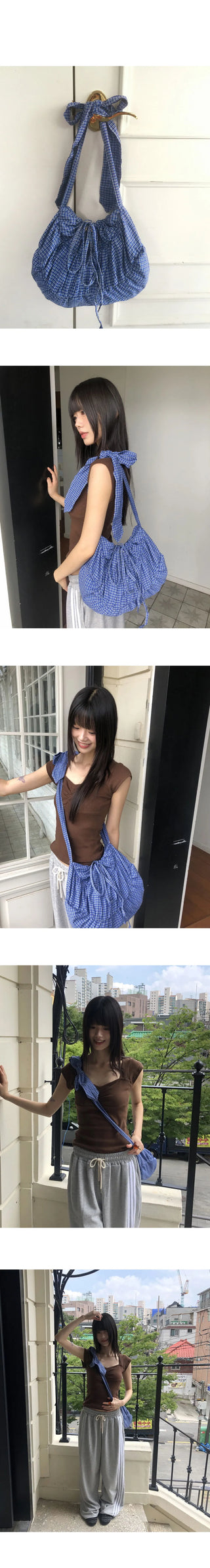 Toring Check Shirring Ribbon Shoulder Crossbody Bag