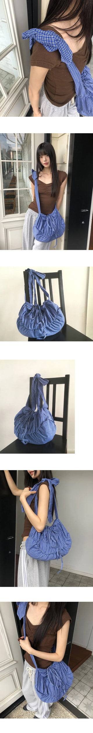 Toring Check Shirring Ribbon Shoulder Crossbody Bag