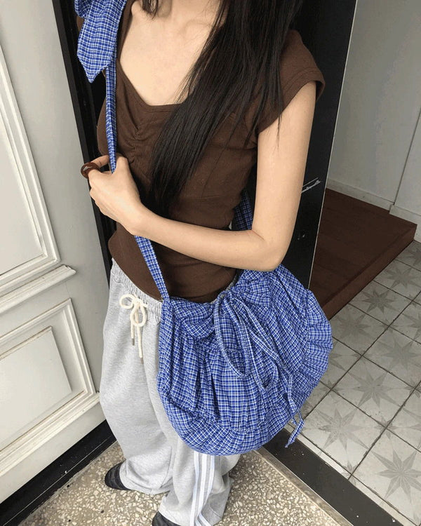 Toring Check Shirring Ribbon Shoulder Crossbody Bag