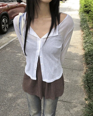 Any see- Ribbed long-sleeved cardigan
