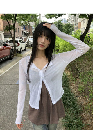 Any see- Ribbed long-sleeved cardigan