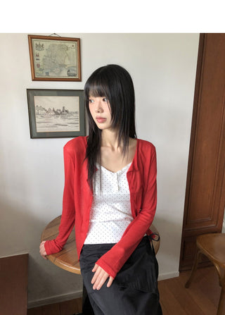 Any see- Ribbed long-sleeved cardigan