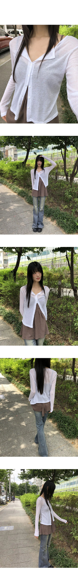 Any see- Ribbed long-sleeved cardigan