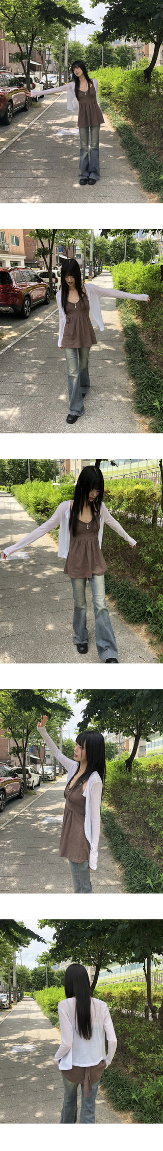 Any see- Ribbed long-sleeved cardigan