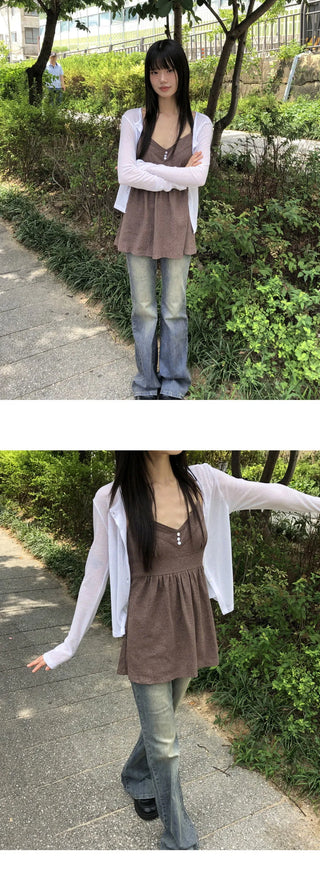 Any see- Ribbed long-sleeved cardigan