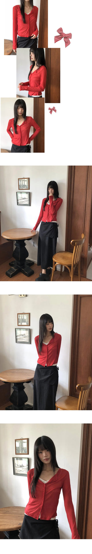 Any see- Ribbed long-sleeved cardigan