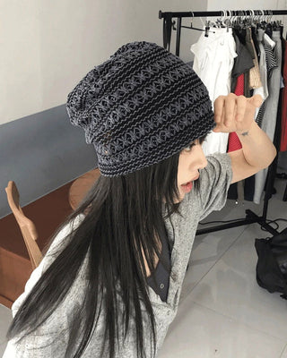 Molty Stripe Punching Mesh See-Through Beanie
