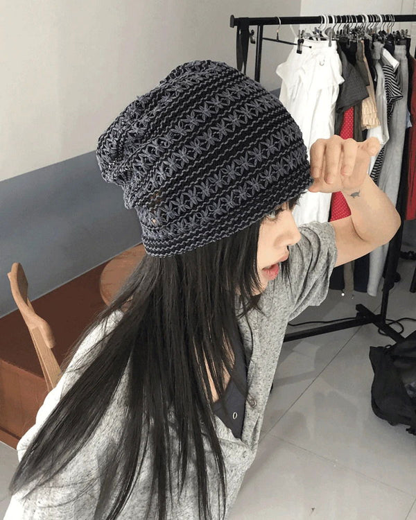 Molty Stripe Punching Mesh See-Through Beanie