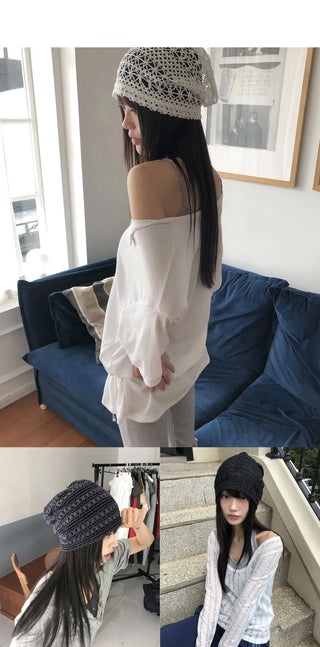 Molty Stripe Punching Mesh See-Through Beanie