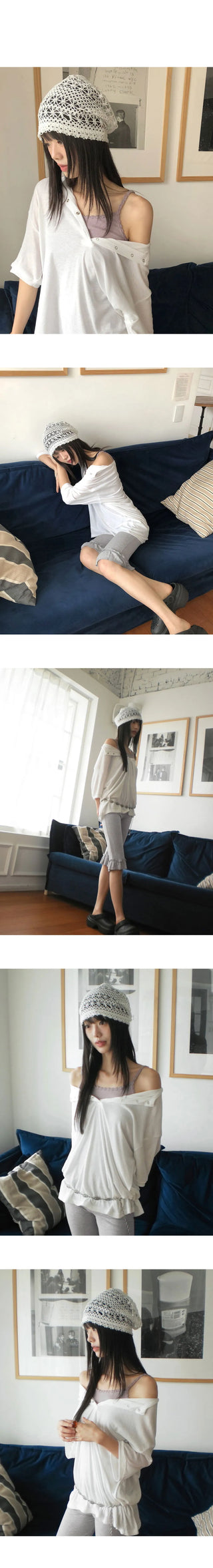 Molty Stripe Punching Mesh See-Through Beanie