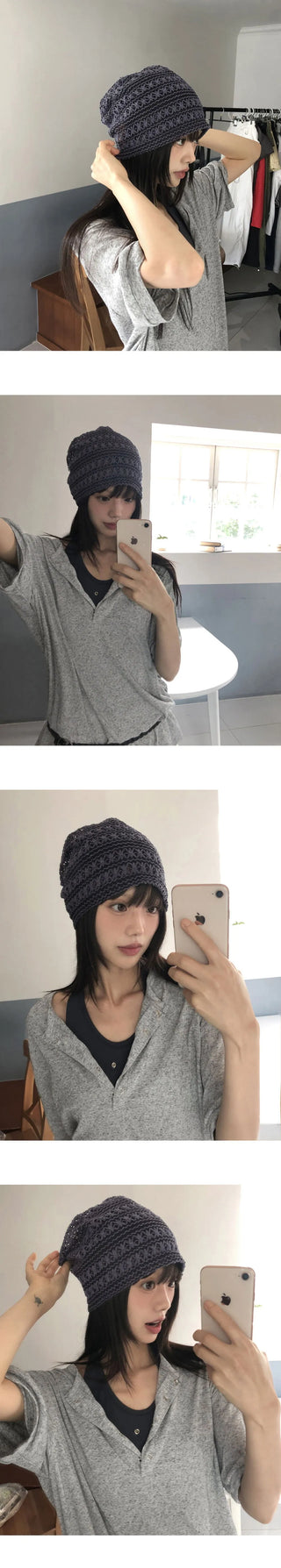 Molty Stripe Punching Mesh See-Through Beanie