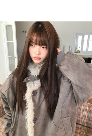 Den High Neck Quilted Fur Suede Shearling Jacket