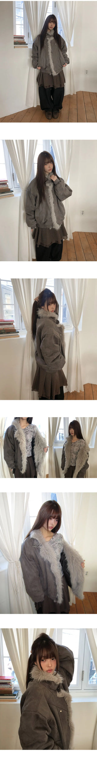 Den High Neck Quilted Fur Suede Shearling Jacket