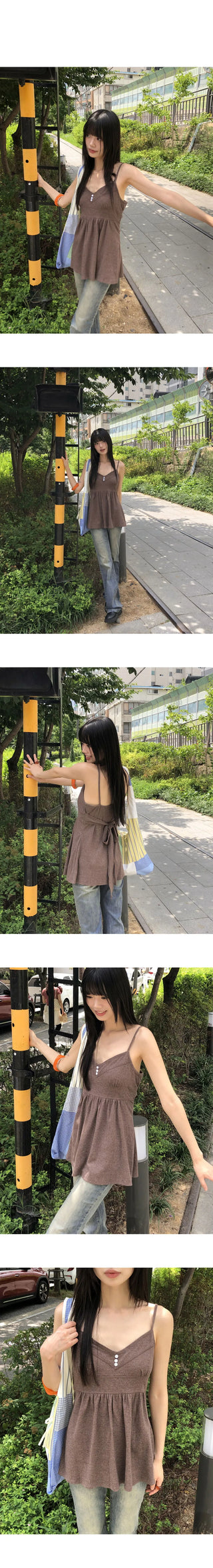 Sella Heart Neck Button Sleeveless Mini Dress