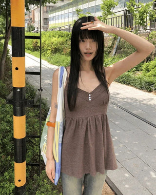 Sella Heart Neck Button Sleeveless Mini Dress