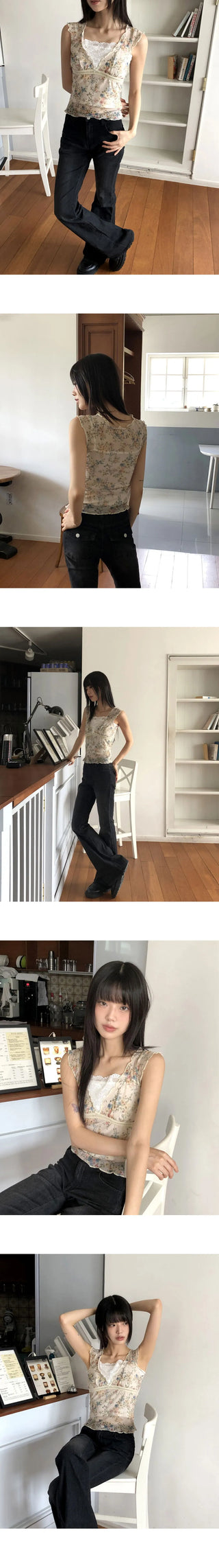 Deepin high-waist hip Flared Faded denim pants