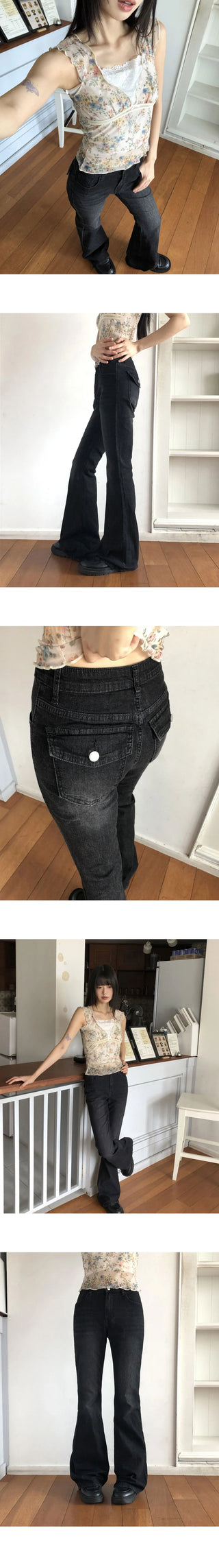 Deepin high-waist hip Flared Faded denim pants