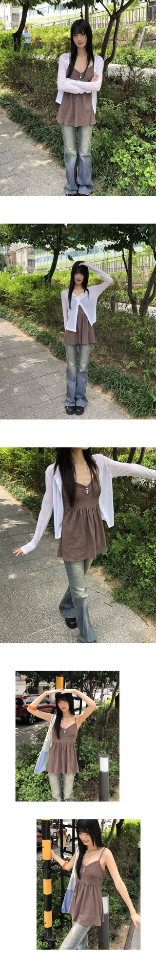 Deepin high-waist hip Flared Faded denim pants